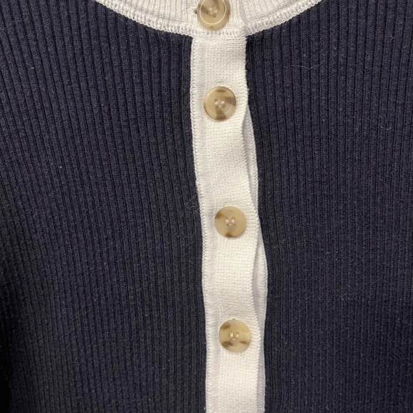 Faherty Mikki Organic Cotton-Cashmere Henley Sweater M Navy Coastal Colorblock - Picture 2 of 5